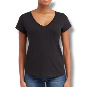 SPANX Pima Cotton V-Neck Tee - Very Black Plus 2X